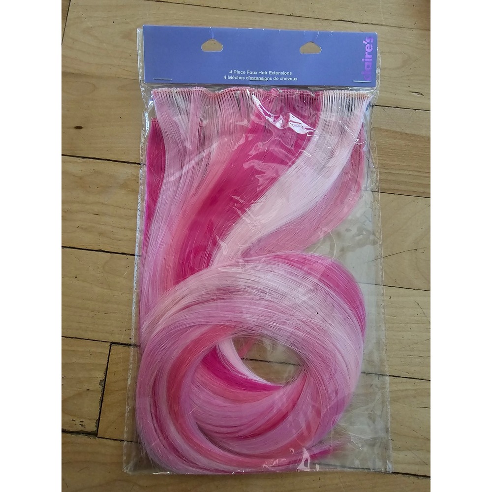 Claire's 4 Piece Faux Hair Extensions Pink White Clip In Synthetic 51554-4 NEW